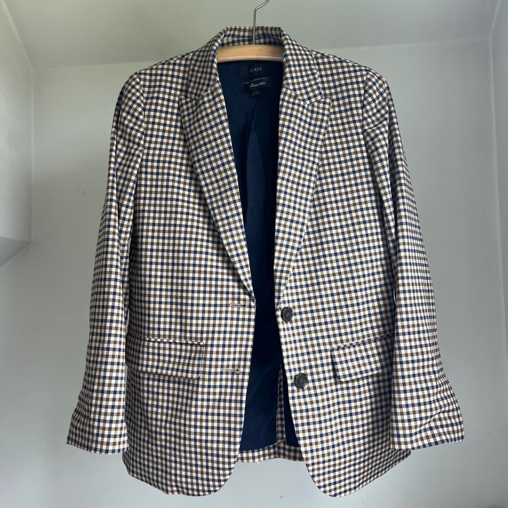 J.Crew Boyfriend Blazer Plaid Italian Stretch Wool Blazer Jacket 4 Navy Brown - Picture 6 of 16
